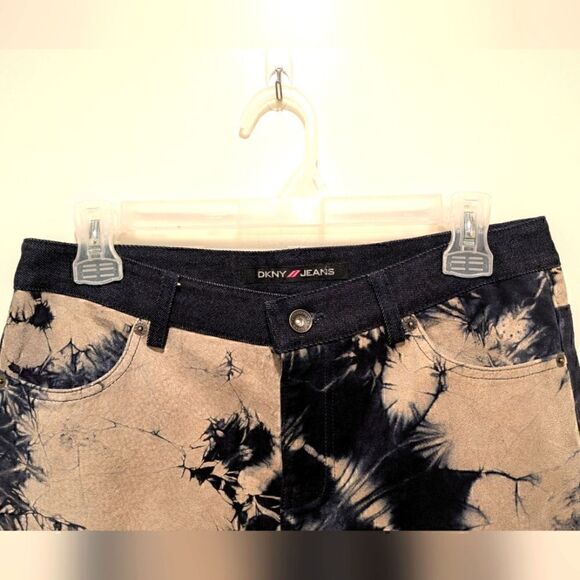 Spectacular DKNY Jeans Size 7 Acid Wash Tie Dye Leather Pants - Picture 2 of 5